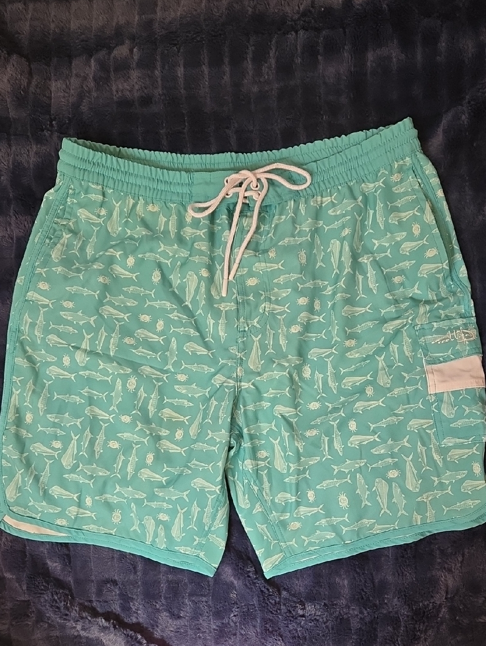 Men's Mint Green Fish-Print Swim Board Shorts Size XXL